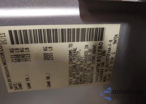 2011 Nissan Maxima 3.5 Sv from USA, damaged, VIN 1N4AA5AP7BC851780